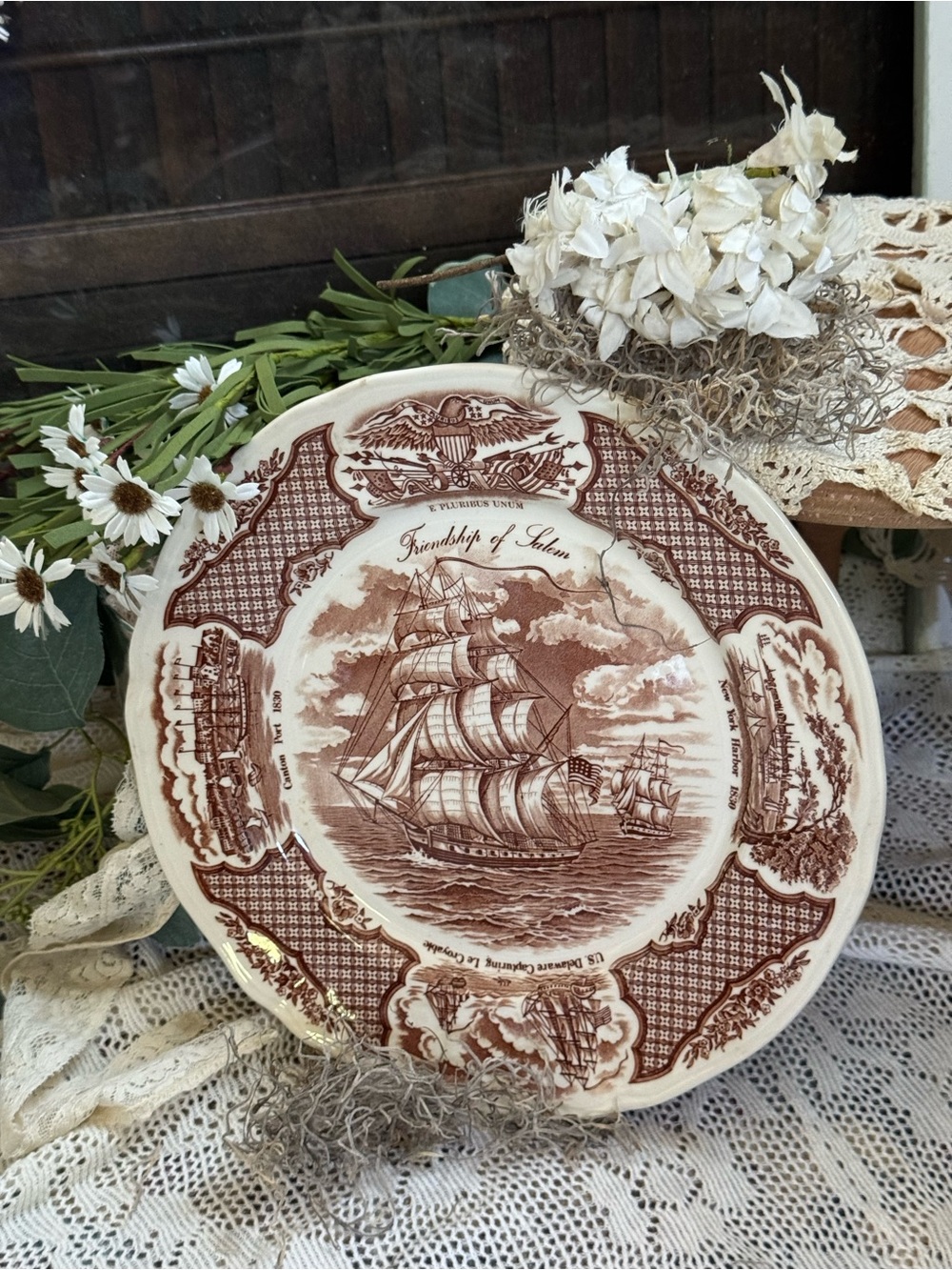 Vintage Friendship of Salem Brown Transferware Decorative Plate